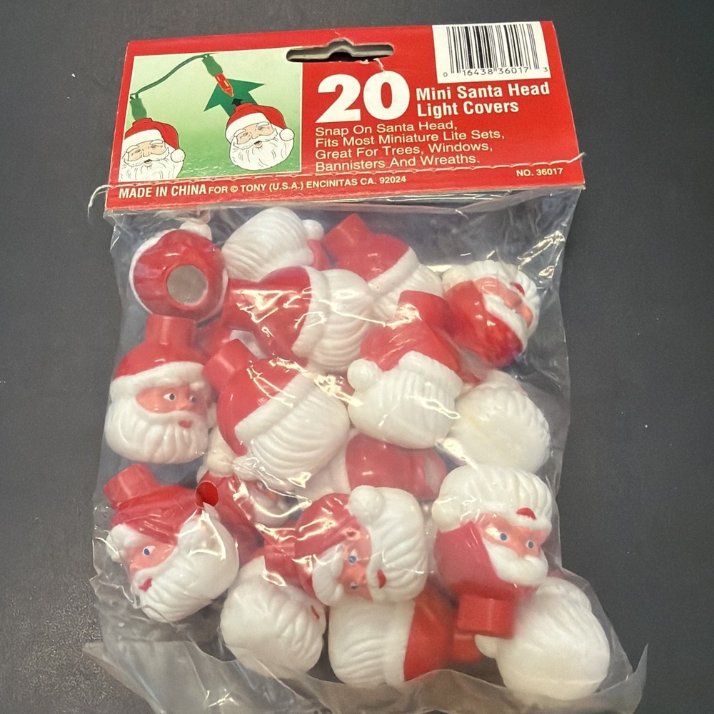 Vintage Plastic Mini Santa Head Christmas Light Bulb Covers Blow Mold 20 Pack